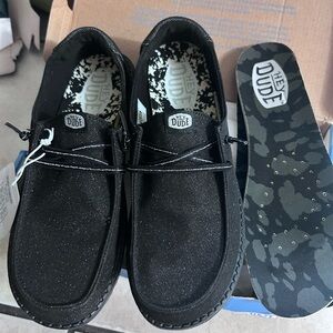 Hey Dude Womens Wendy Stardust Casual Shoes black glitter sz 8 NEW + cow print I